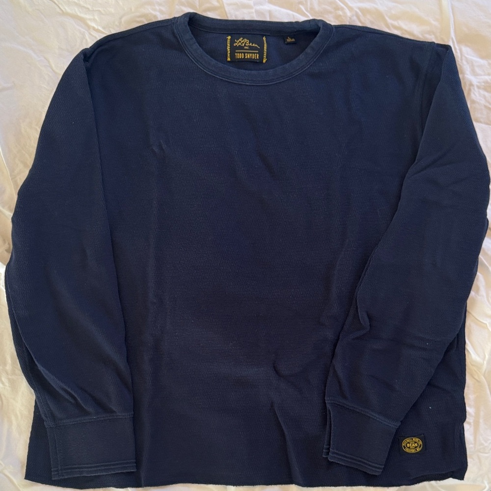 Todd Snyder Deep Blue Thermal Waffle Knit Long Sleeve Tee